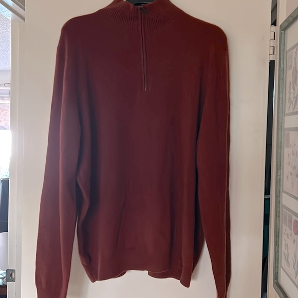 NWOT.  Nordstrom’s men’s 100% Cashmere sweater in maroon.  Neckline 1/4 zipper. - Picture 2 of 10